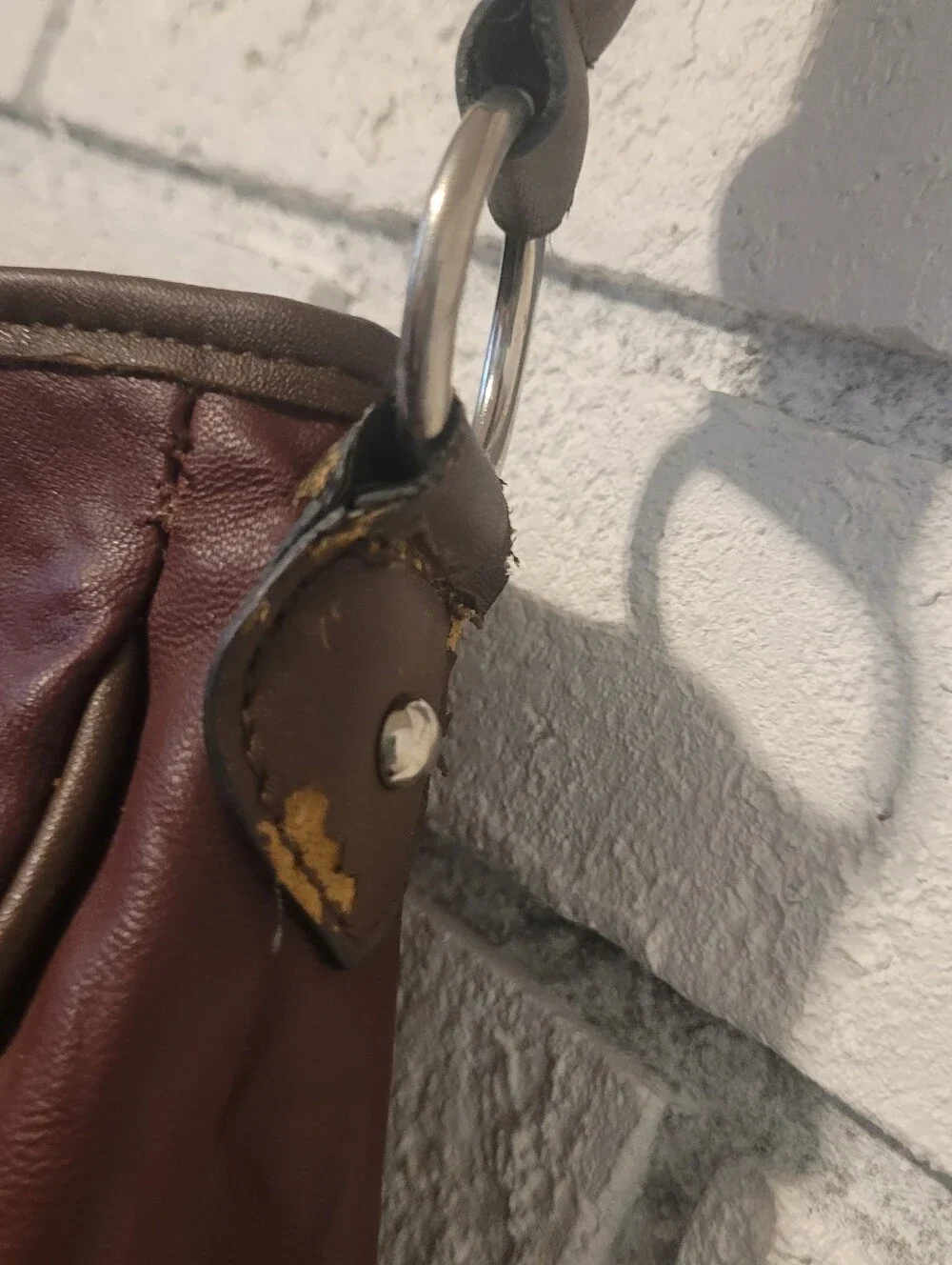 Rosetti Two-Tone Burgundy Wine Shoulder Bag Silver Ring Buckle Studded Accent